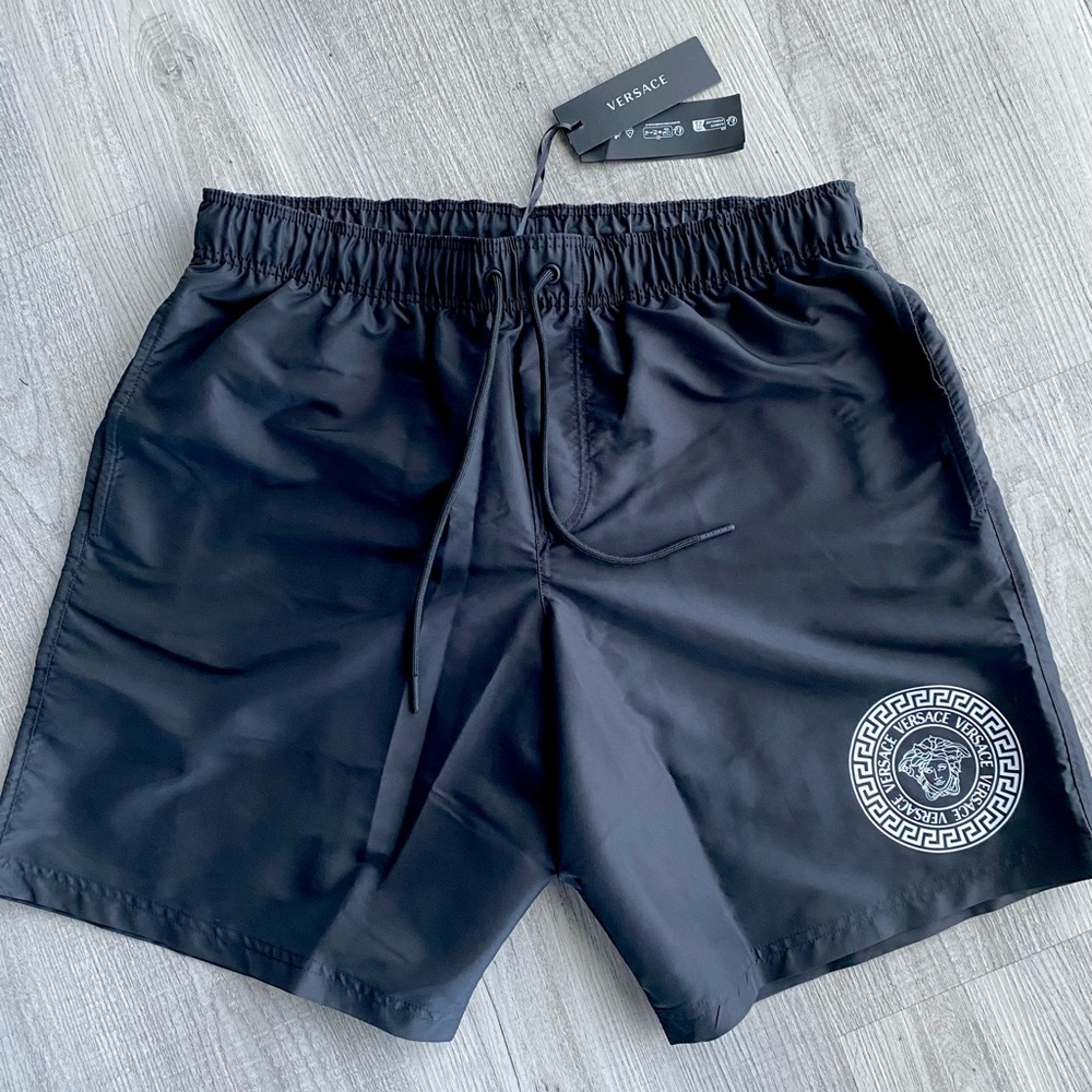 Authentic,NWT, Sz 4, Black, Versace Swim Shorts with Drawstrings & Pockets